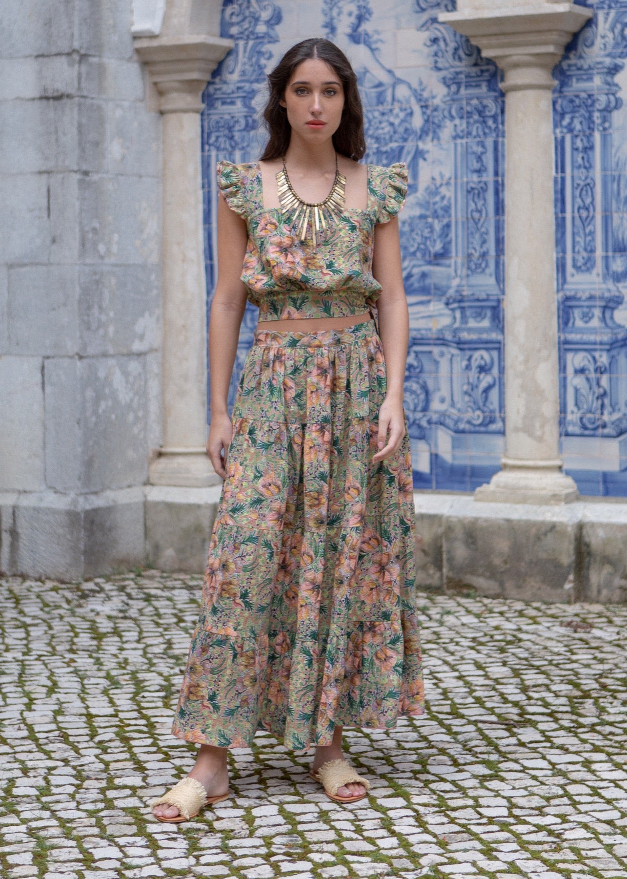 Isadora Skirt - Pastel Flower in Background Nougat