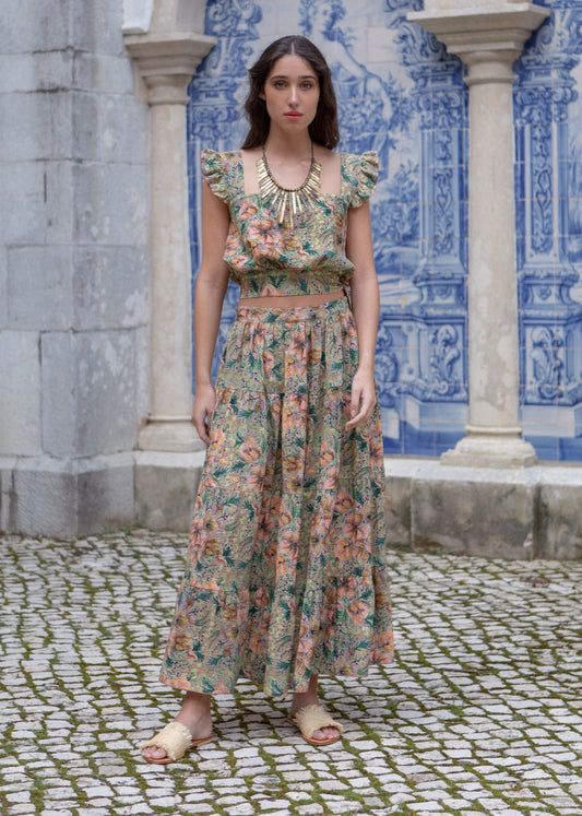 Isadora Skirt - Pastel Flower in Background Nougat
