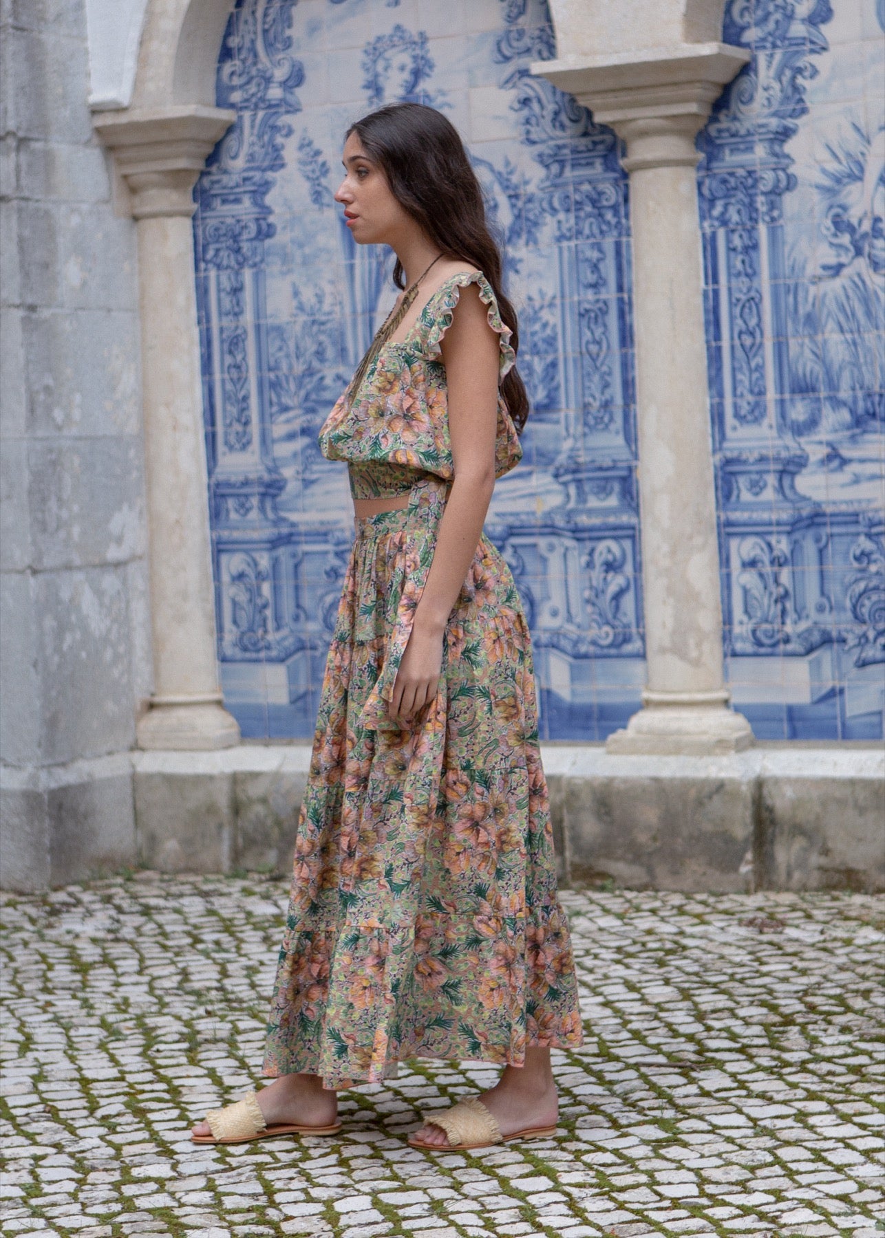 Isadora Skirt - Pastel Flower in Background Nougat